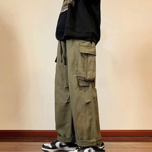 Y2k Baggy Cargo Pants - Forest Green - Picture 3 of 7